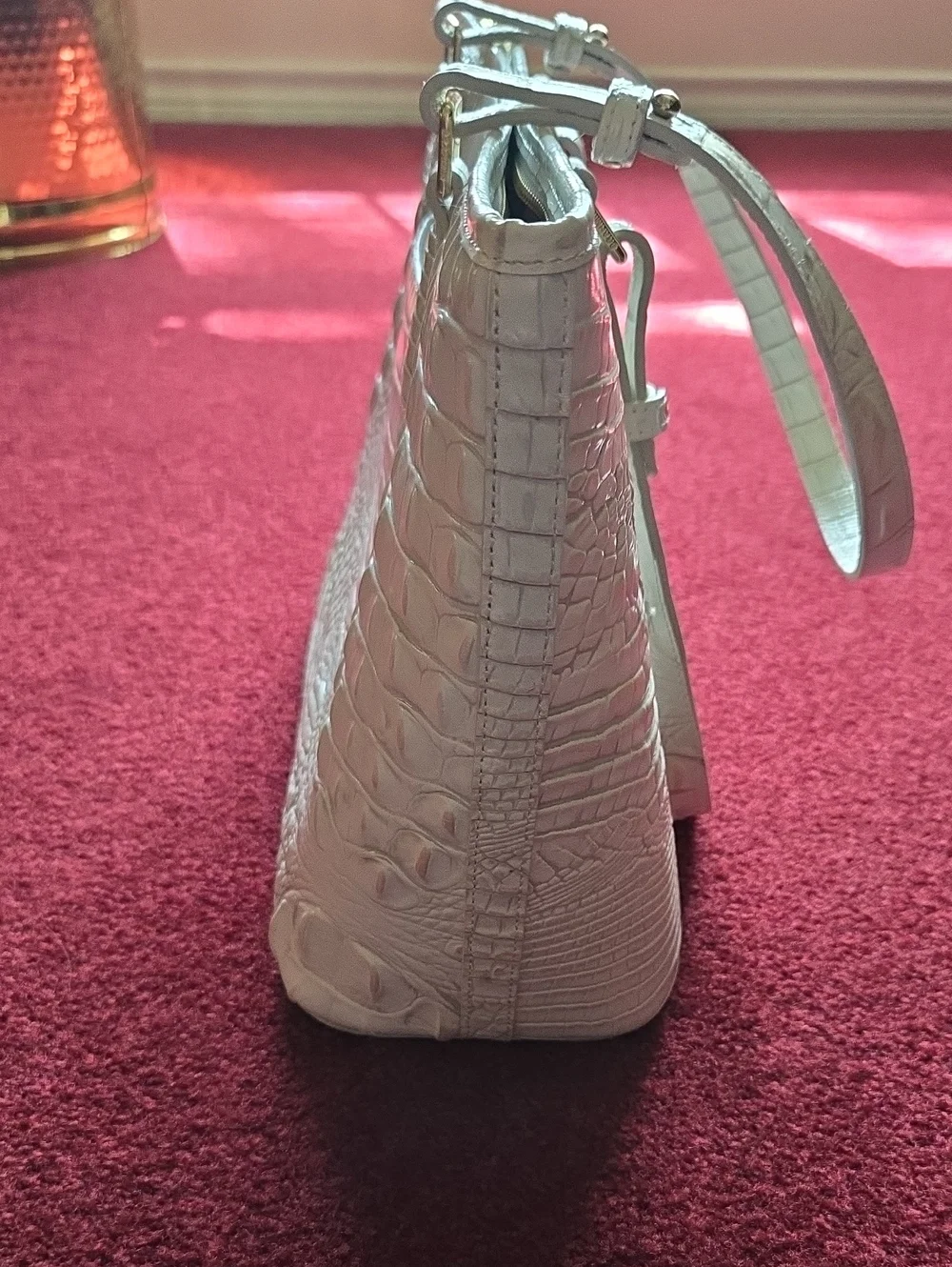 Brahmin White Croc-Embossed Tote Bag with Gold Hardware